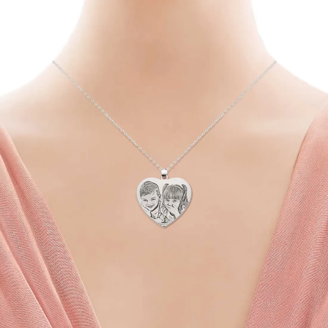 Engraved Heart Photo Necklace with Custom Message on Back, Gift for Mom — photo 3