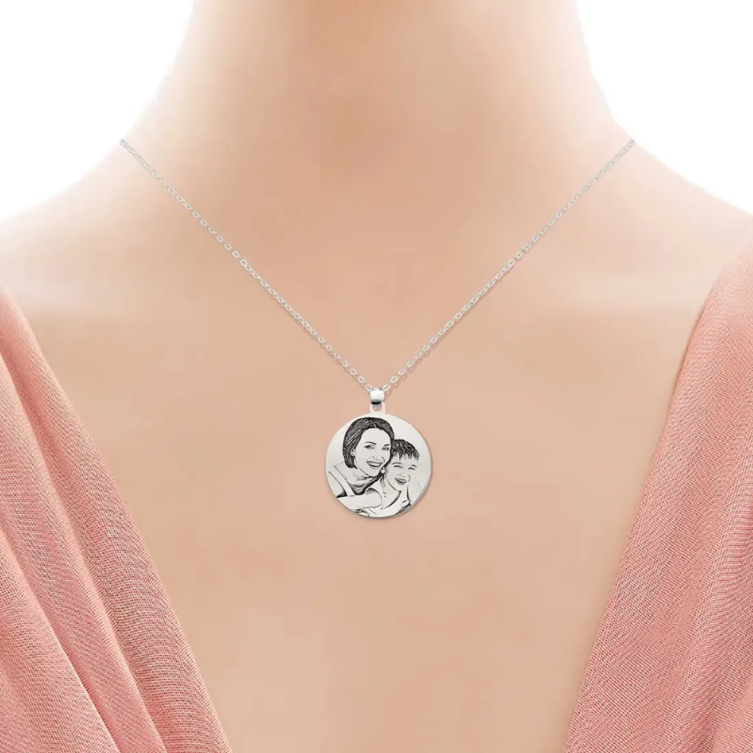 Engraved Photo Disc Necklace with Custom Back Message, Gift for Mom or Dad — photo 3