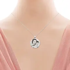 Engraved Photo Disc Necklace with Custom Back Message, Gift for Mom or Dad thumbnail 3