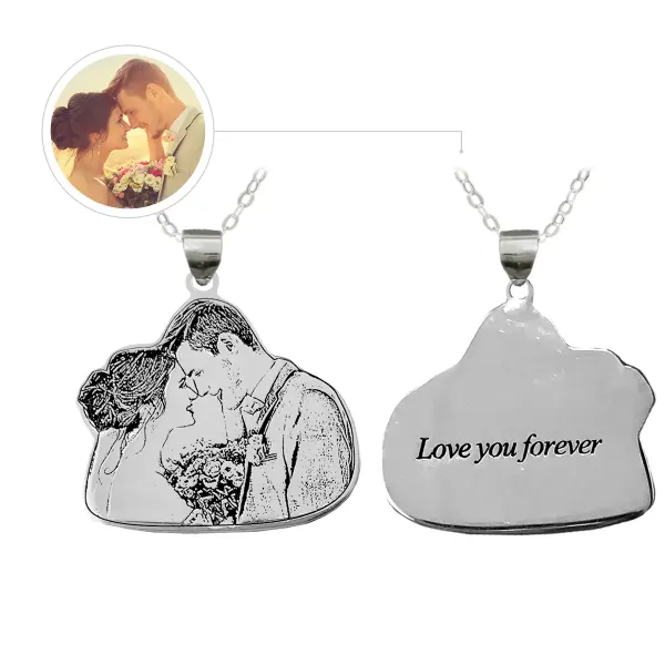 Custom Couple Photo Necklace with Engraved Message, Anniversary Gift for Her