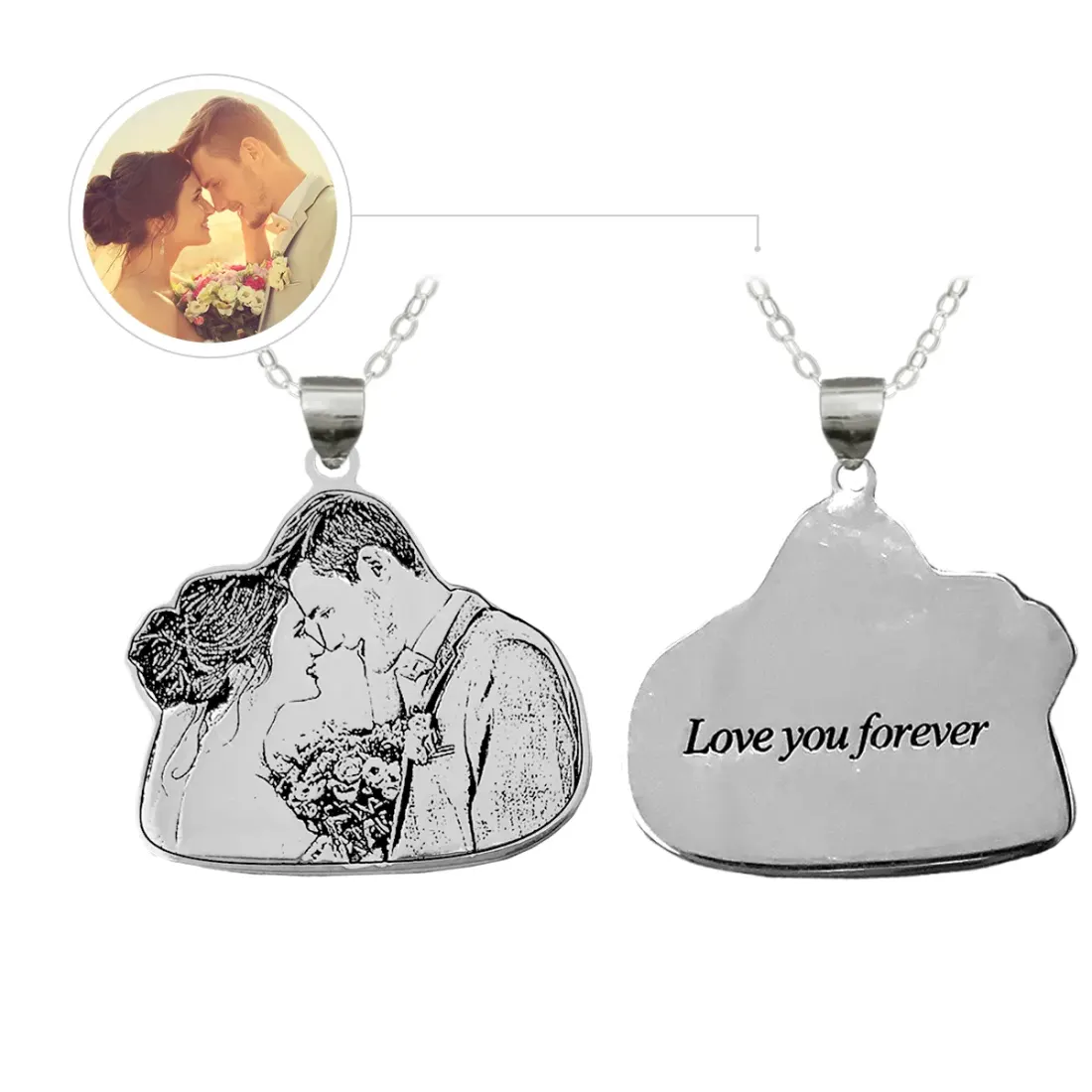 Custom Couple Photo Necklace with Engraved Message, Anniversary Gift for Her