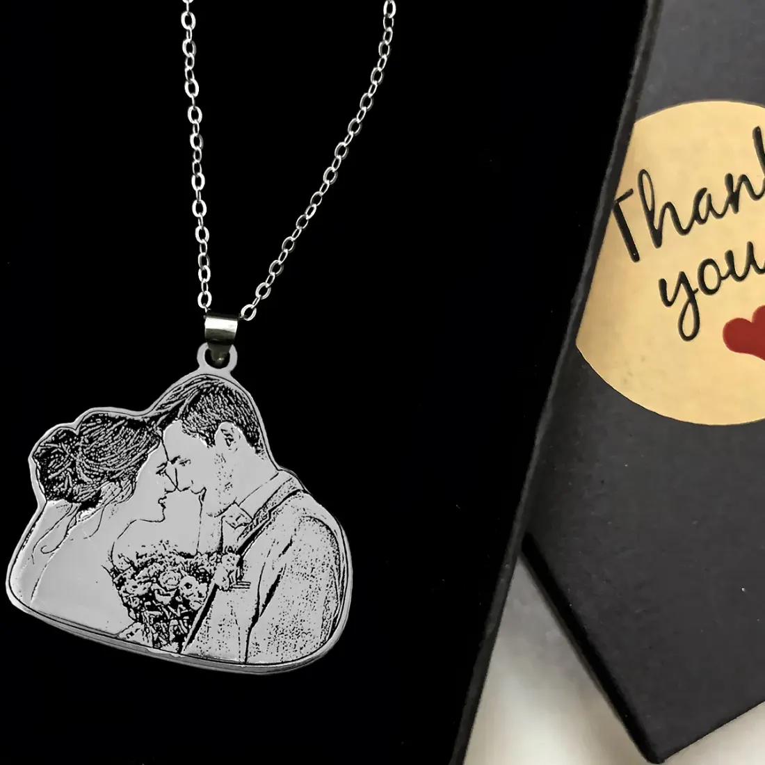 Custom Couple Photo Necklace with Engraved Message, Anniversary Gift for Her — photo 2