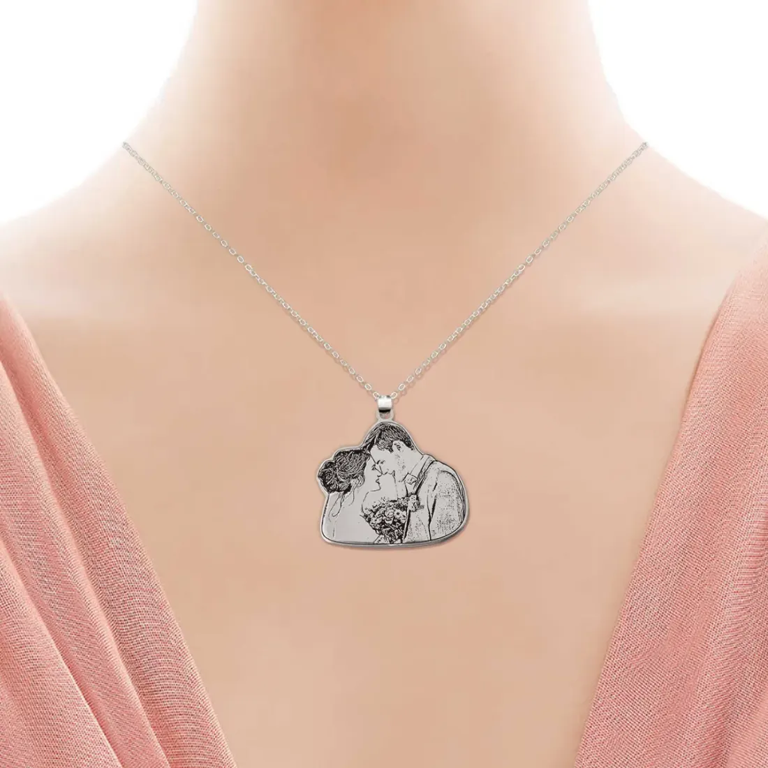 Custom Couple Photo Necklace with Engraved Message, Anniversary Gift for Her — photo 3