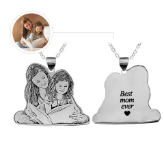Photo Necklace for Mom, Engraved Cutout Pendant, Mother's Day Gift thumbnail 1