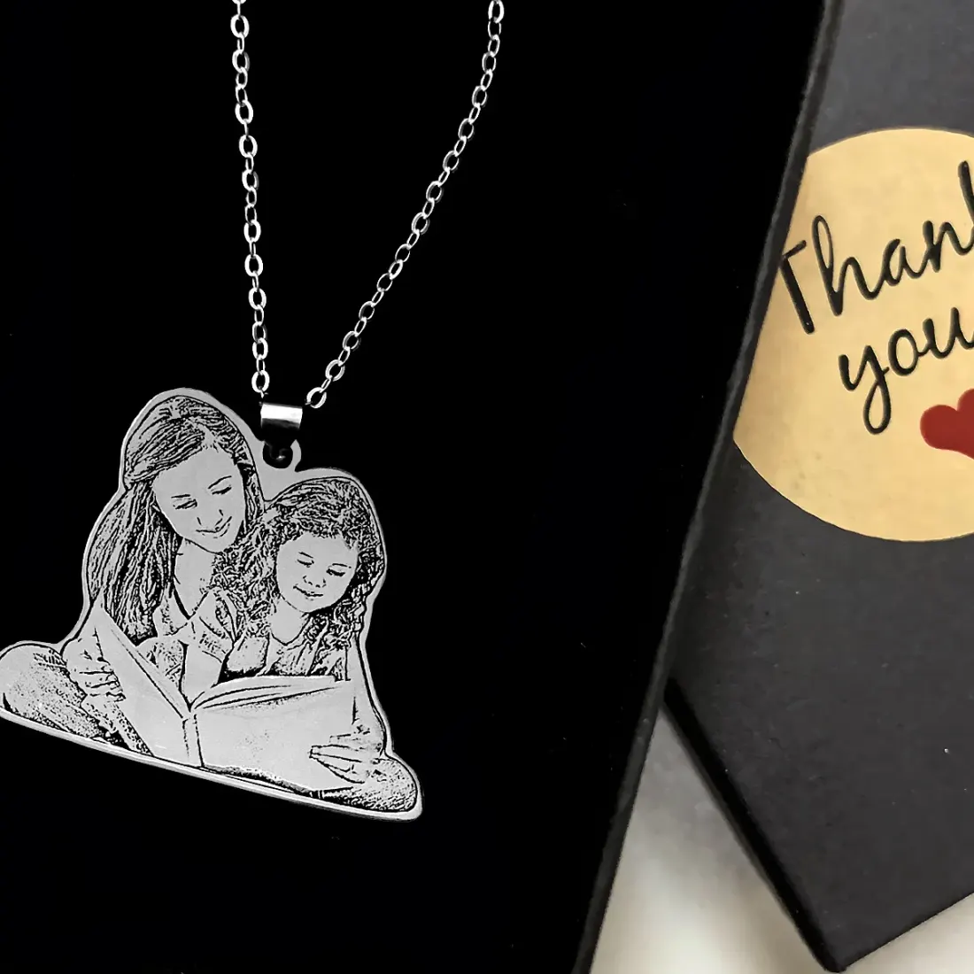 Photo Necklace for Mom, Engraved Cutout Pendant, Mother's Day Gift — photo 2