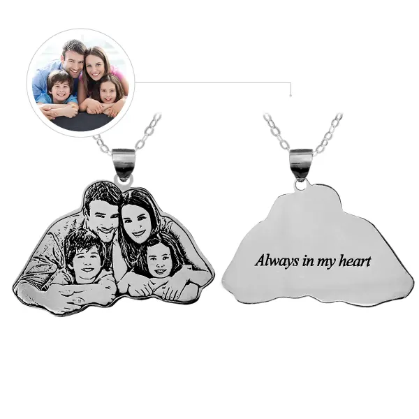 Custom Family Photo Necklace with Engraved Back, Gift for Mom and Grandma