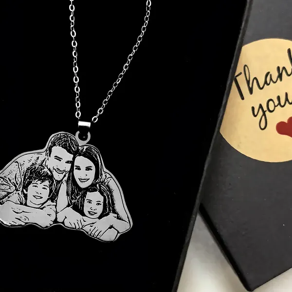 Custom Family Photo Necklace with Engraved Back, Gift for Mom and Grandma