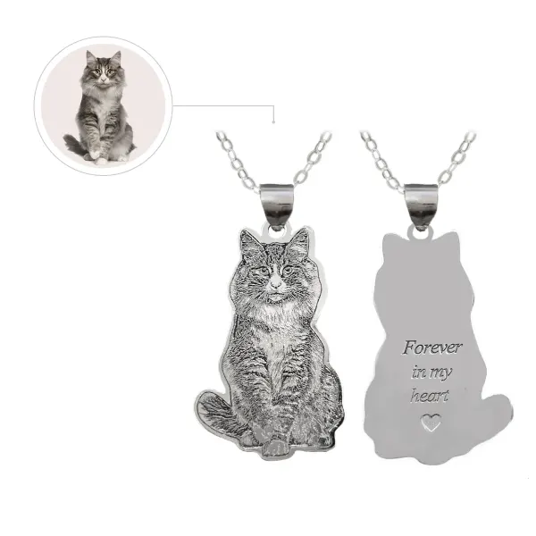 Custom Pet Photo Necklace, Engraved Dog or Cat Pendant, Memorial Gift