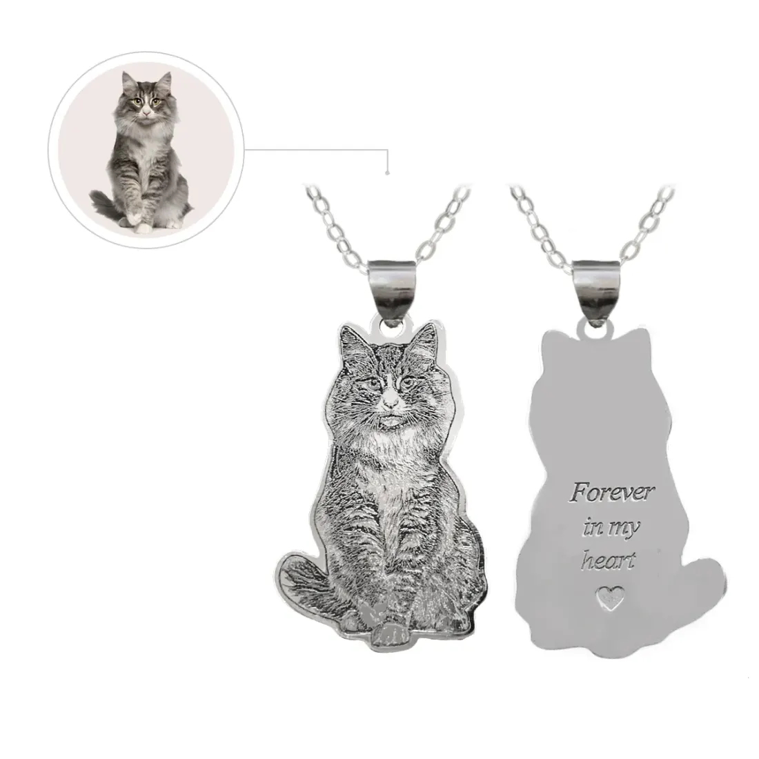 Custom Pet Photo Necklace, Engraved Dog or Cat Pendant, Memorial Gift