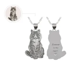 Custom Pet Photo Necklace, Engraved Dog or Cat Pendant, Memorial Gift thumbnail 1