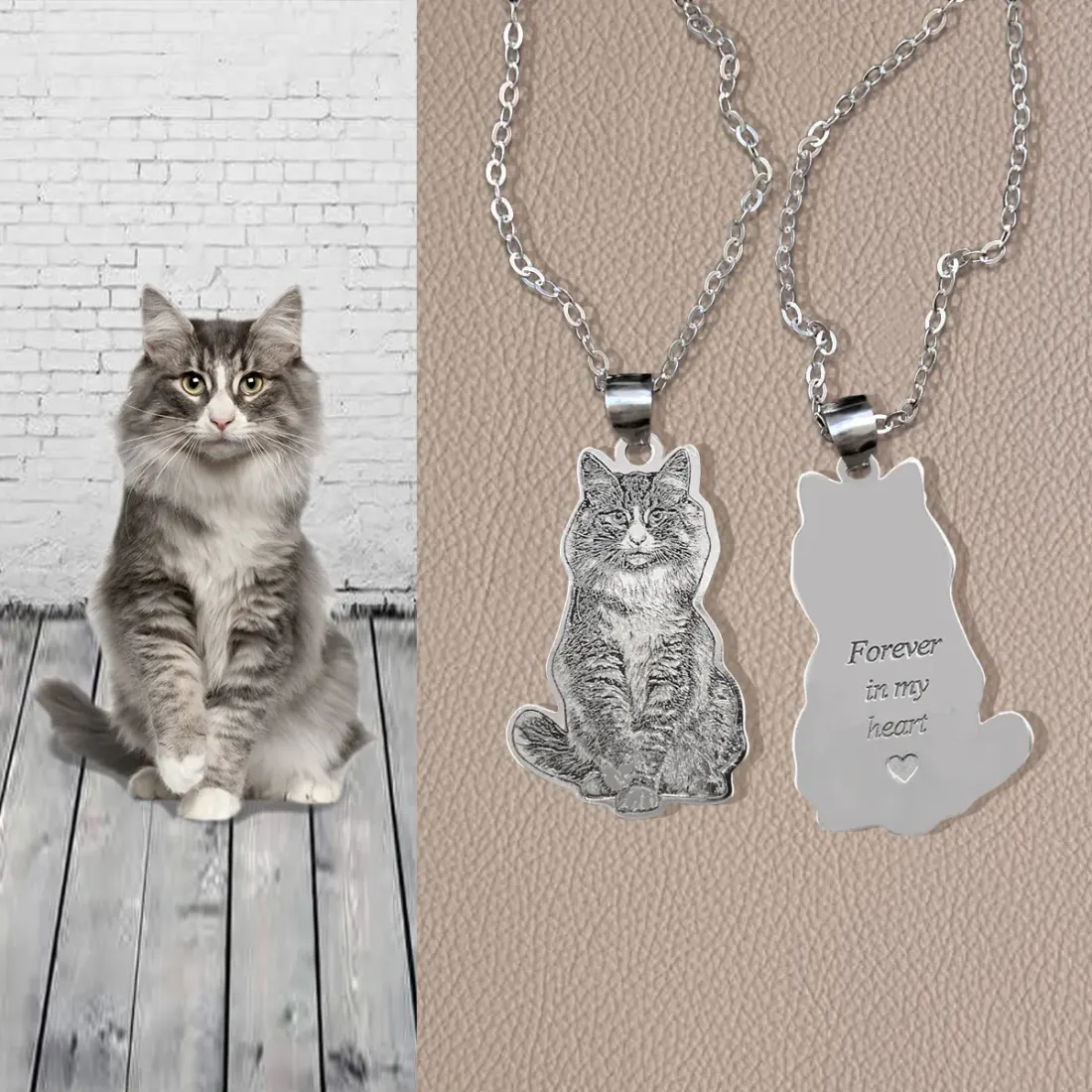 Custom Pet Photo Necklace, Engraved Dog or Cat Pendant, Memorial Gift — photo 2