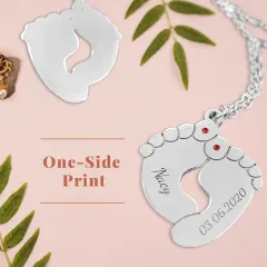 Baby Feet Name Necklace with Birth Date and Red Stones, New Mom Gift thumbnail 2