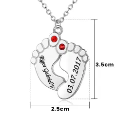 Baby Feet Name Necklace with Birth Date and Red Stones, New Mom Gift thumbnail 3