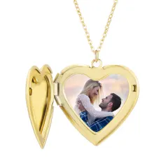 Gold Heart Photo Locket Necklace with Engraving, Valentine's Gift for Her thumbnail 1