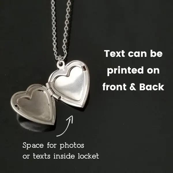 Silver Heart Photo Locket Necklace with Engraving, Family Photo Gift for Mom