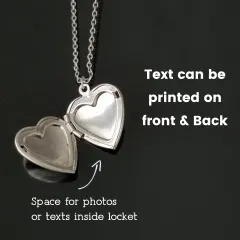 Silver Heart Photo Locket Necklace with Engraving, Family Photo Gift for Mom thumbnail 2