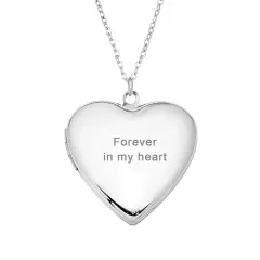 Silver Heart Photo Locket Necklace with Engraving, Family Photo Gift for Mom thumbnail 3