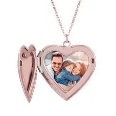 Rose Gold Heart Locket Necklace with Photo and Engraving, Gift for Her thumbnail 1