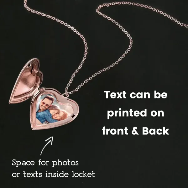 Rose Gold Heart Locket Necklace with Photo and Engraving, Gift for Her