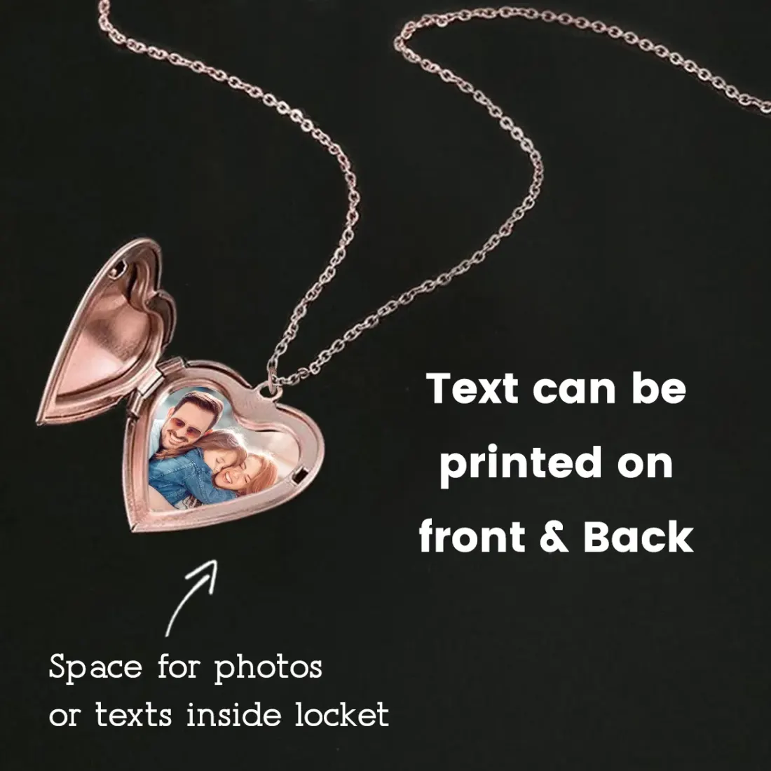Rose Gold Heart Locket Necklace with Photo and Engraving, Gift for Her — photo 2
