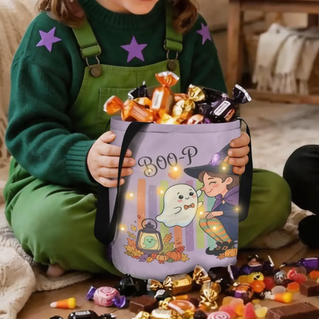 Light Up Halloween Bucket with Warm White LEDs, Custom Trick-or-Treat Candy Bag — photo 2