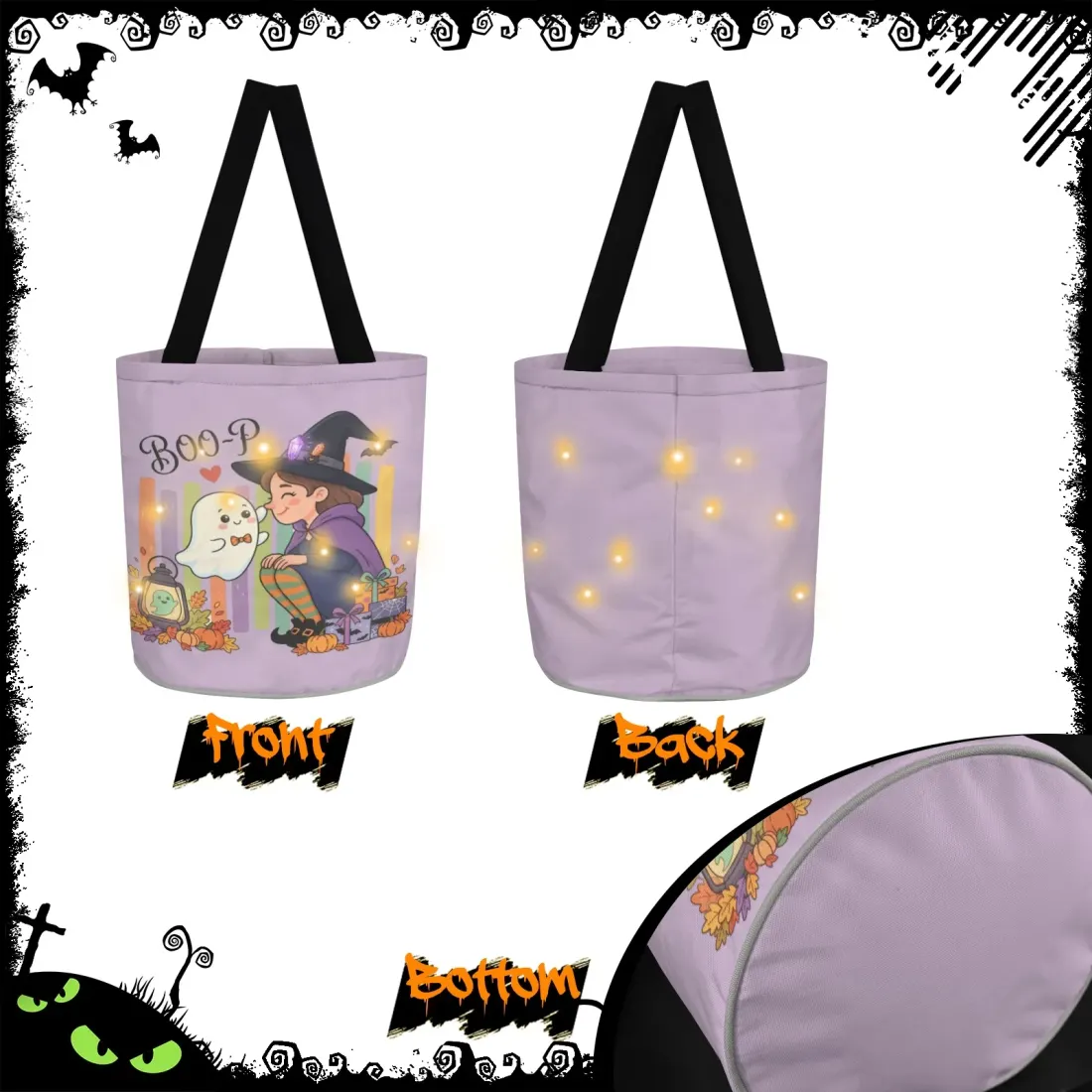 Light Up Halloween Bucket with Warm White LEDs, Custom Trick-or-Treat Candy Bag — photo 3