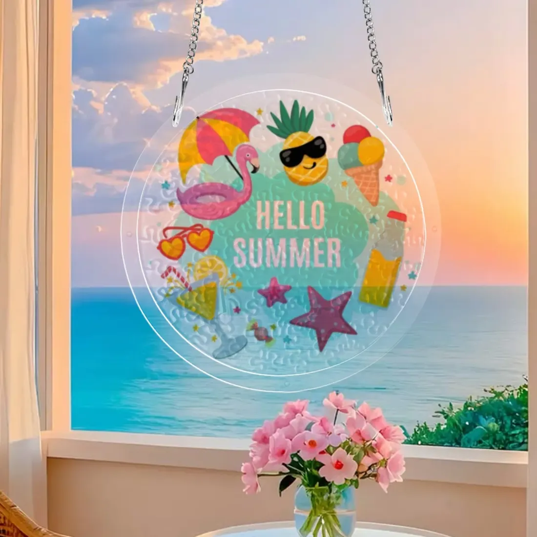 Custom Acrylic Puzzle Ornament with Your Photo, 8.2 Inch Round Window Hanging