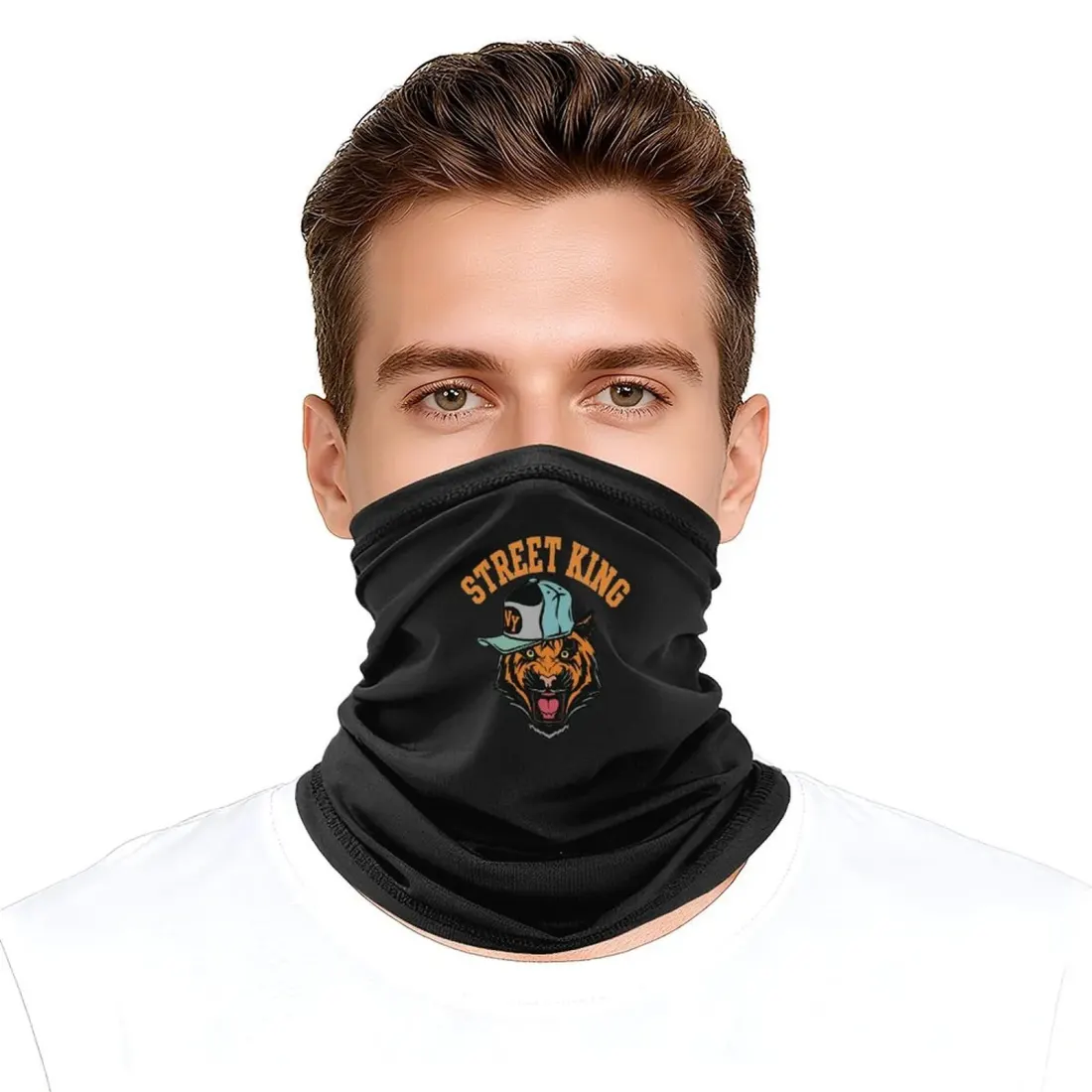 Custom Printed Neck Gaiter with Your Design, Black Face Cover and Headband — photo 4
