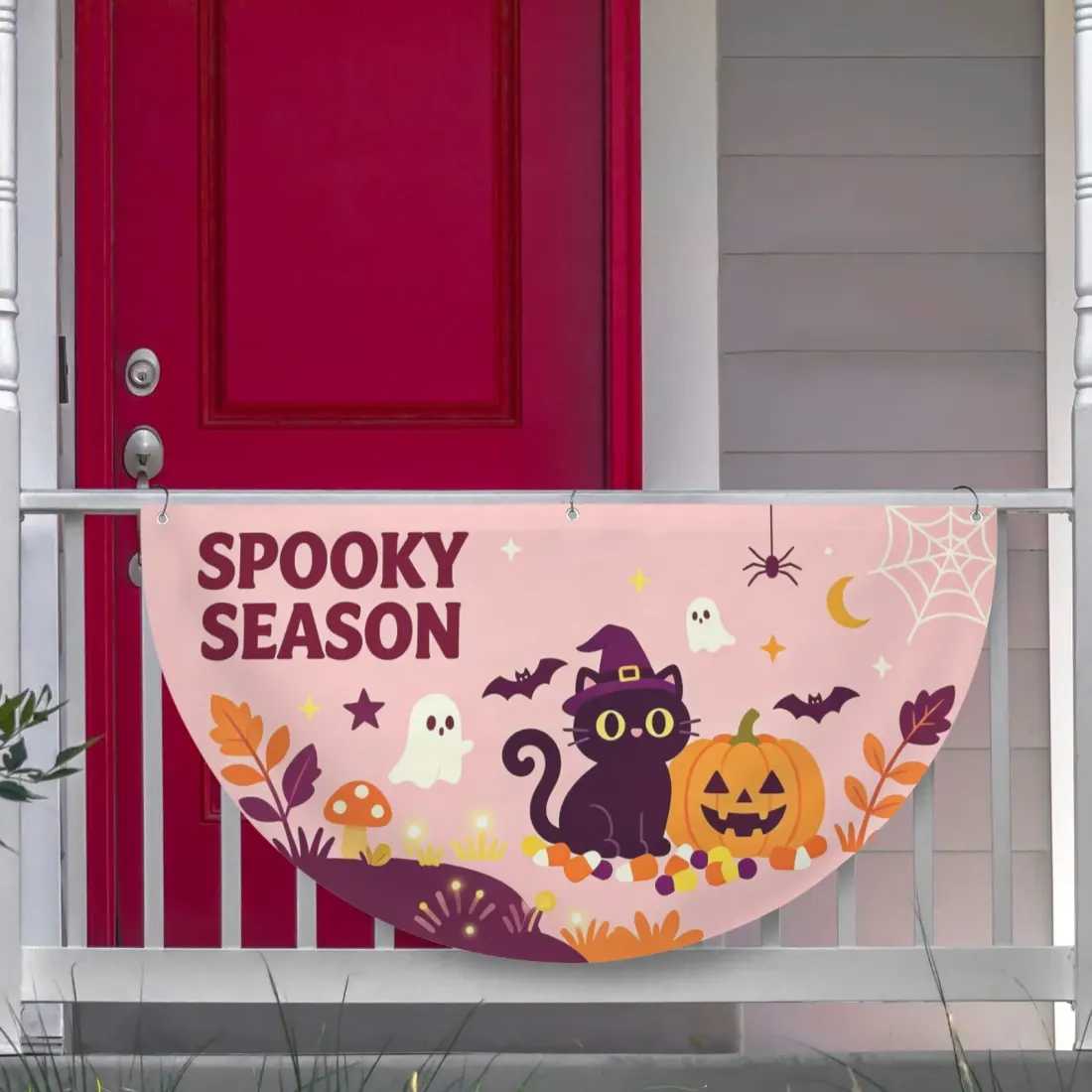 Custom Semi Circle Flag 36 x 18 Inch for Porch Railings, Halloween and Parties