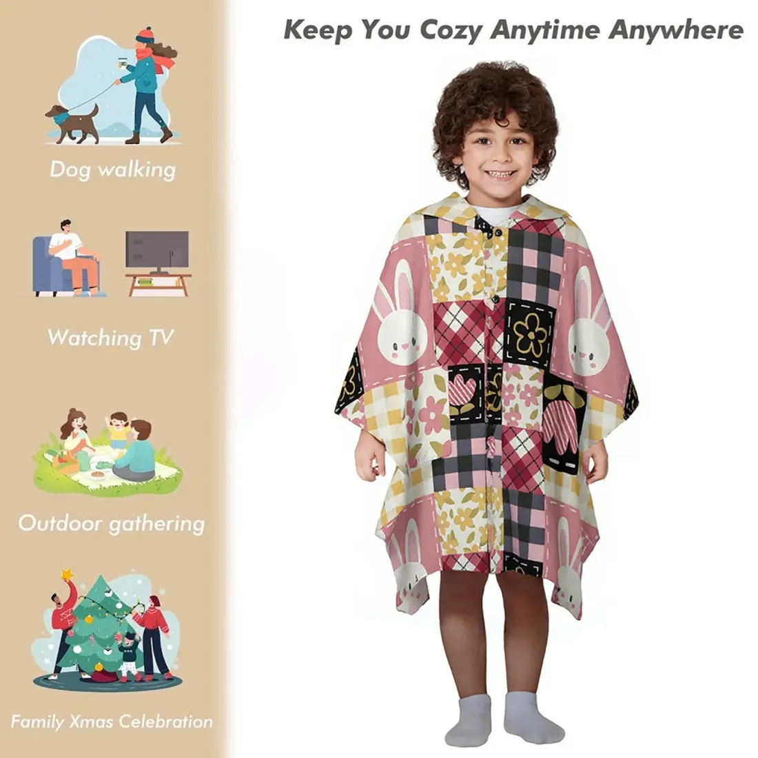 Custom Kids Hooded Cape in Soft Fleece with Pockets, Your Design All Over — photo 4