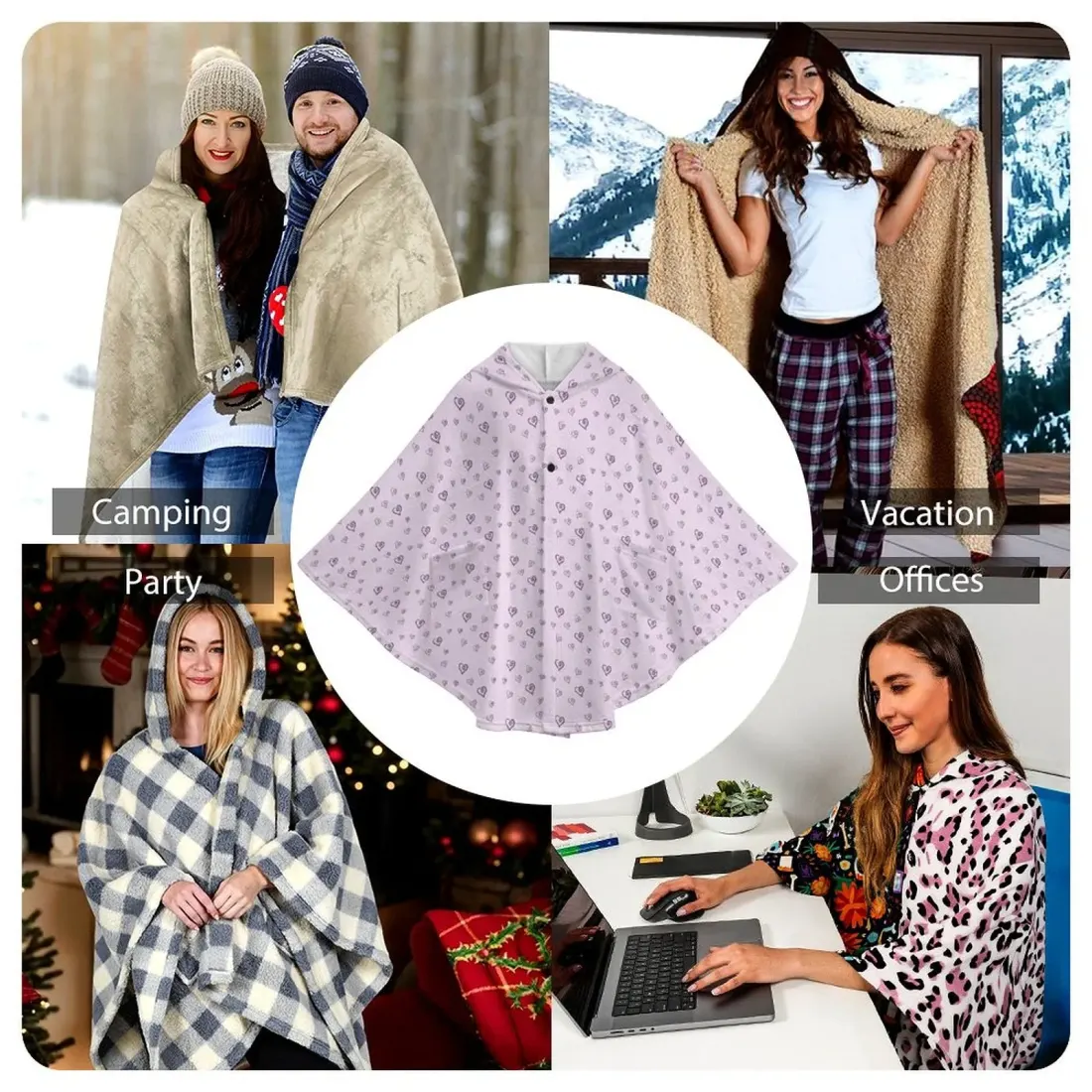 Custom Fleece Hooded Cape for Adults, Cozy Wearable Blanket with Pockets — photo 4