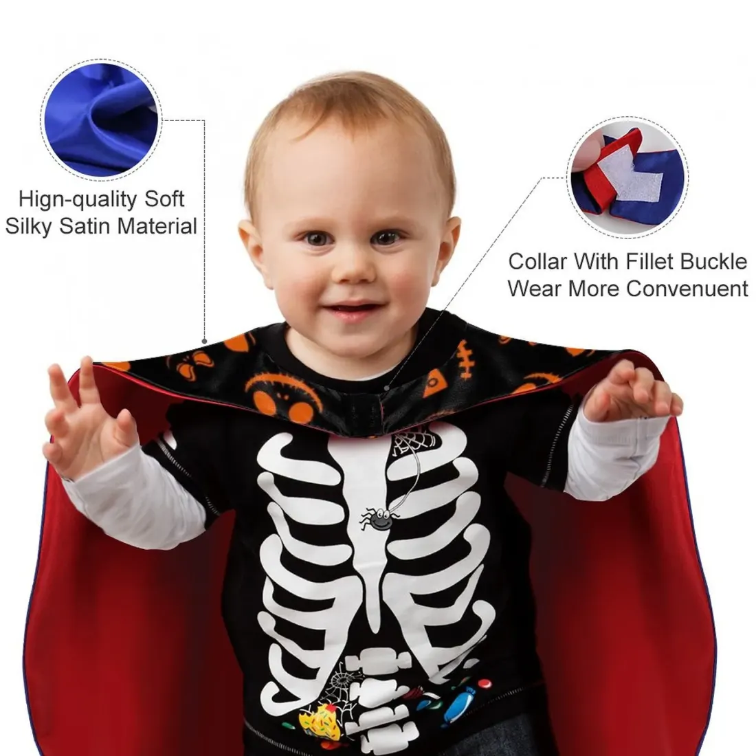 Custom Kids Halloween Cape in Satin with Easy Hook and Loop Collar — photo 3