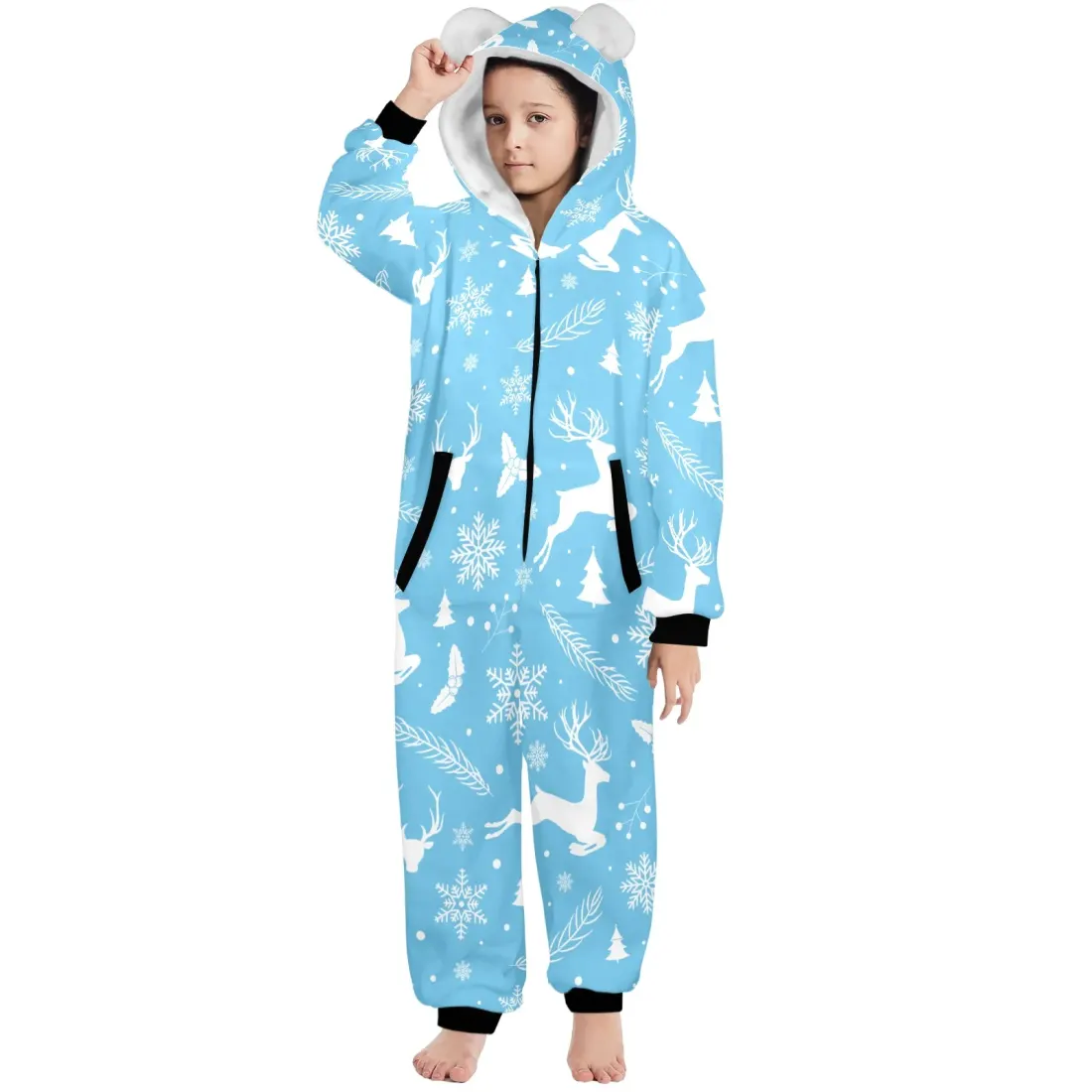 Custom Youth Onesie Pajamas with Bear Ear Hood for Big Kids, Ages 8 to 15 — photo 3