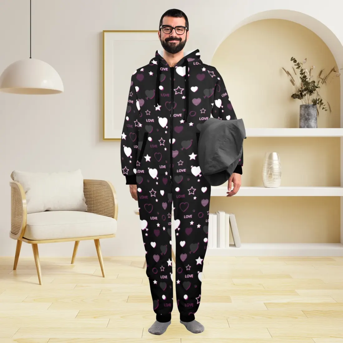 Custom Adult Onesie Pajamas with Hood for Men and Women, Sizes S to 4XL