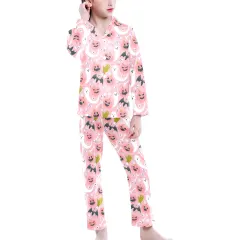 Custom Pajamas for Girls, Long Sleeve V-Neck Button Top and Pants Set thumbnail 1