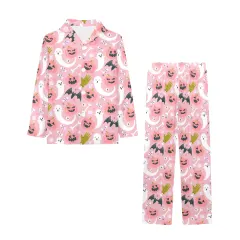 Custom Pajamas for Girls, Long Sleeve V-Neck Button Top and Pants Set thumbnail 3