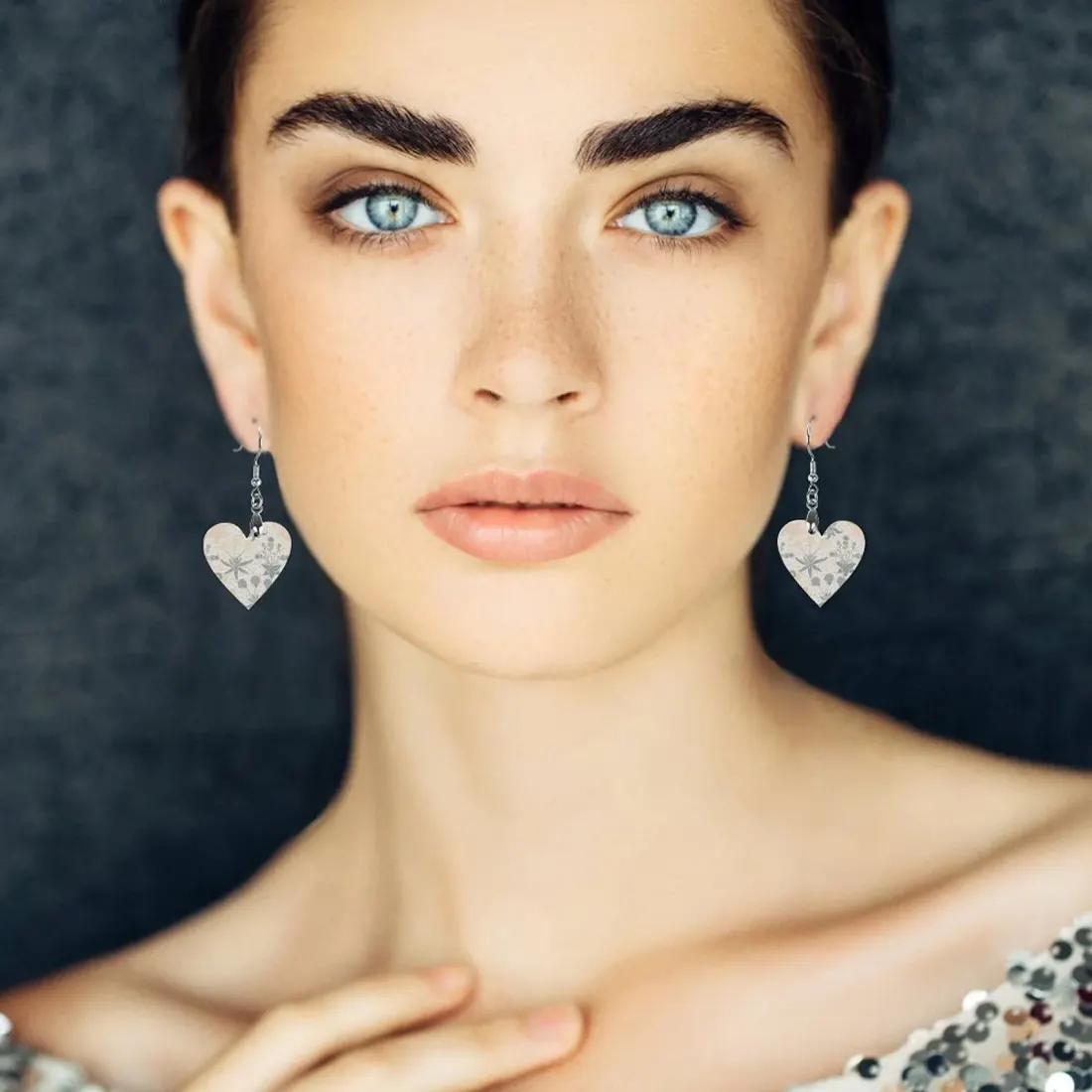 Personalized Wooden Heart Earrings with Your Photo, Printed on Both Sides