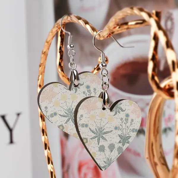 Personalized Wooden Heart Earrings with Your Photo, Printed on Both Sides