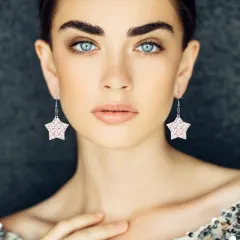 Personalized Wooden Star Earrings with Your Photo, Printed on Both Sides thumbnail 1