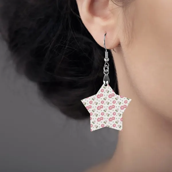 Personalized Wooden Star Earrings with Your Photo, Printed on Both Sides
