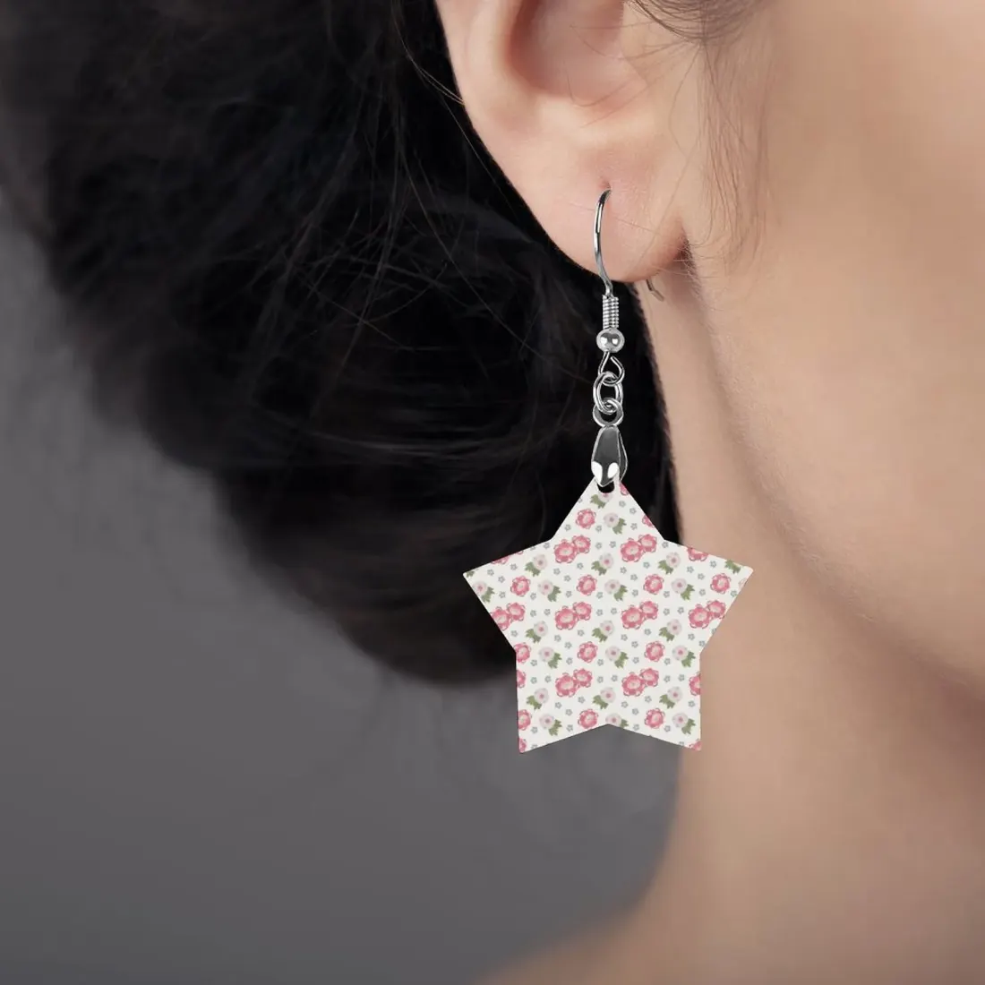 Personalized Wooden Star Earrings with Your Photo, Printed on Both Sides — photo 2