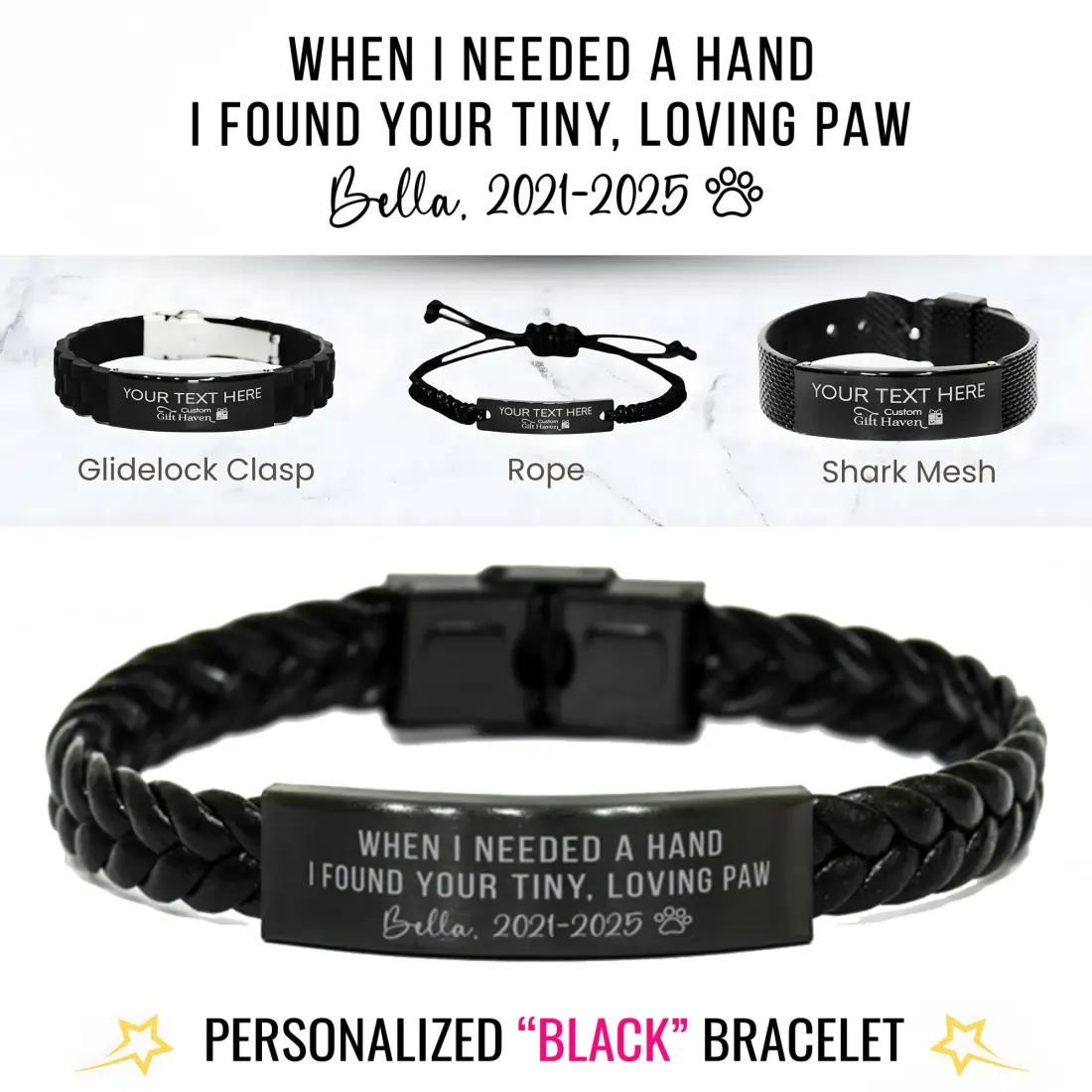 Personalized Pet Memorial Bracelet: Custom Laser Engraved Pet Remembrance Jewelry