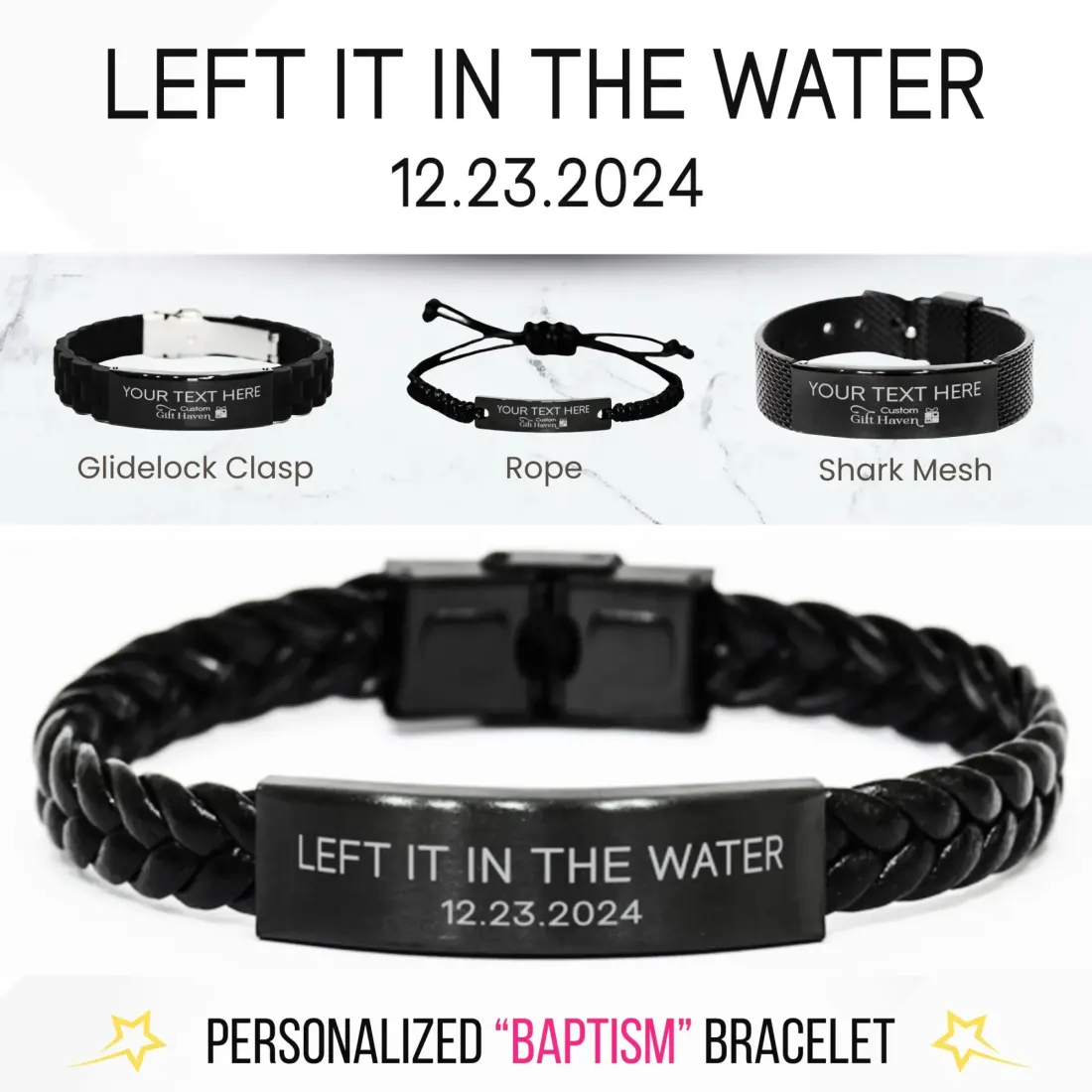 Personalized Baptism Bracelet: Left it In the Water, Engraved Religious Jewelry Gifts — photo 2