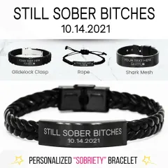 Personalized Recovery Bracelet: Custom Laser Engraved Sobriety Gift, Sober anniversary Jewelry thumbnail 1