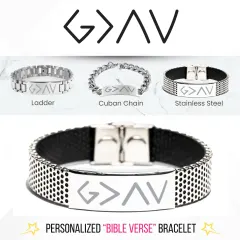Custom God is Greater Than the Highs and Lows: G>∧∨ Scripture Men Religious Silver Bracelet thumbnail 1