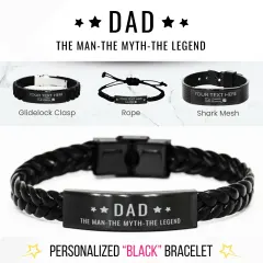 Dad the Man, the Myth, the Legend: Personalized Braided Leather Dad Bracelet, Laser Engraved Gift thumbnail 1