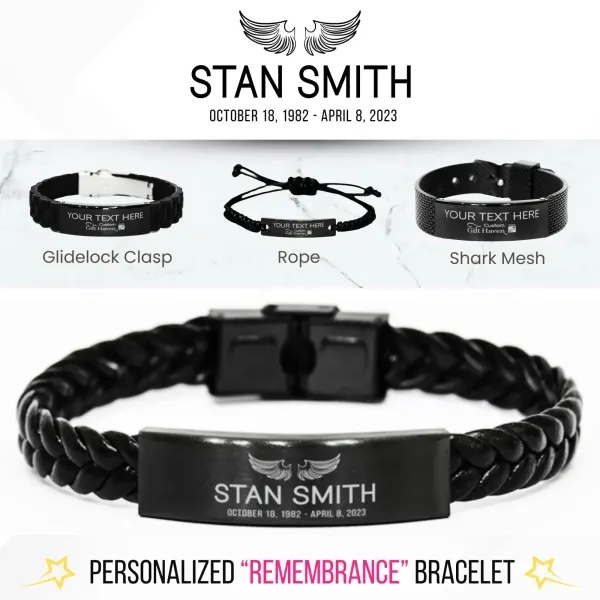 Personalized Memorial Bracelet: Wings Engraved Custom Name Date Remembrance Jewelry Gift