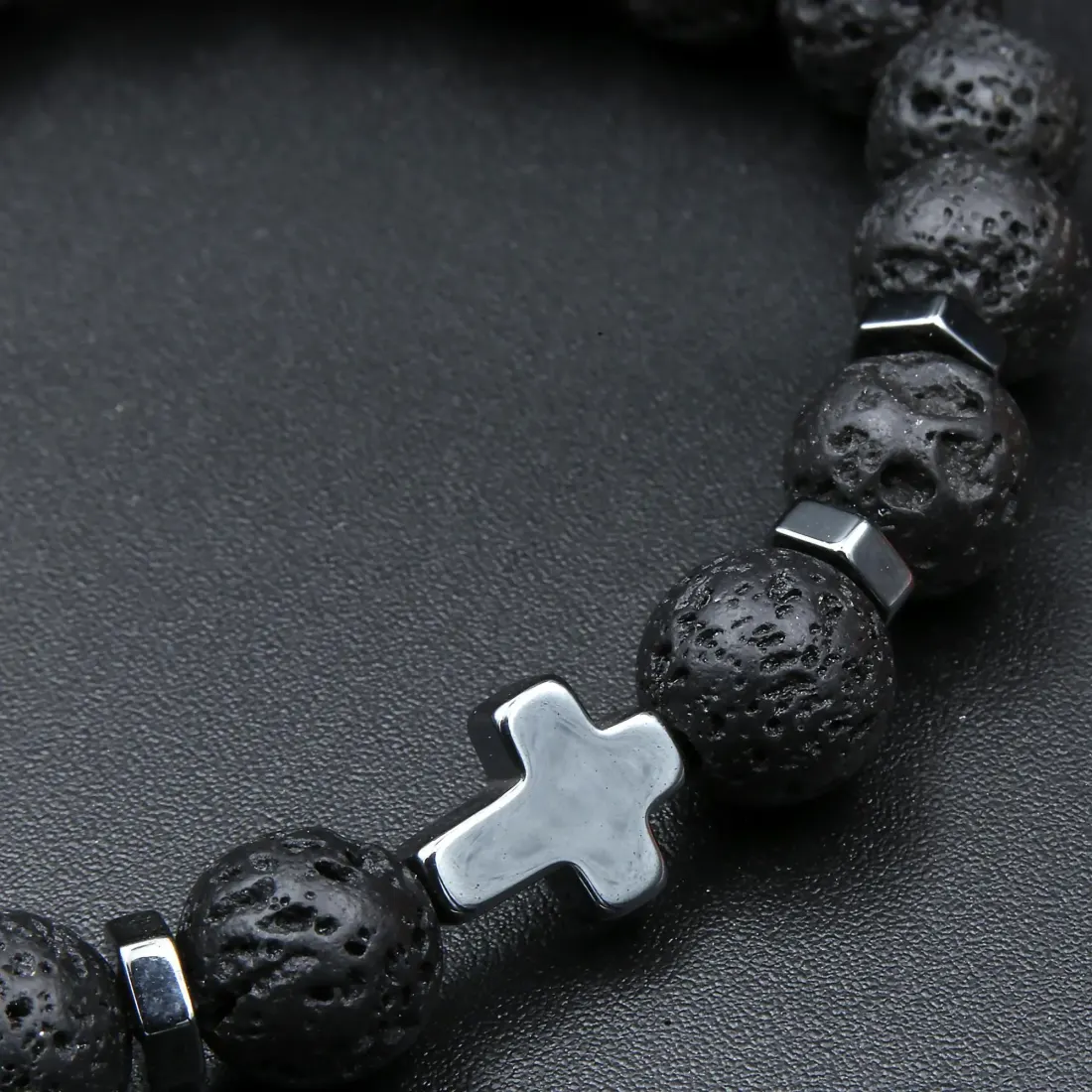 Lava Stone Cross Bracelet for Men: Personalized Christian Jewelry, Minimalist Religious Gift for Him