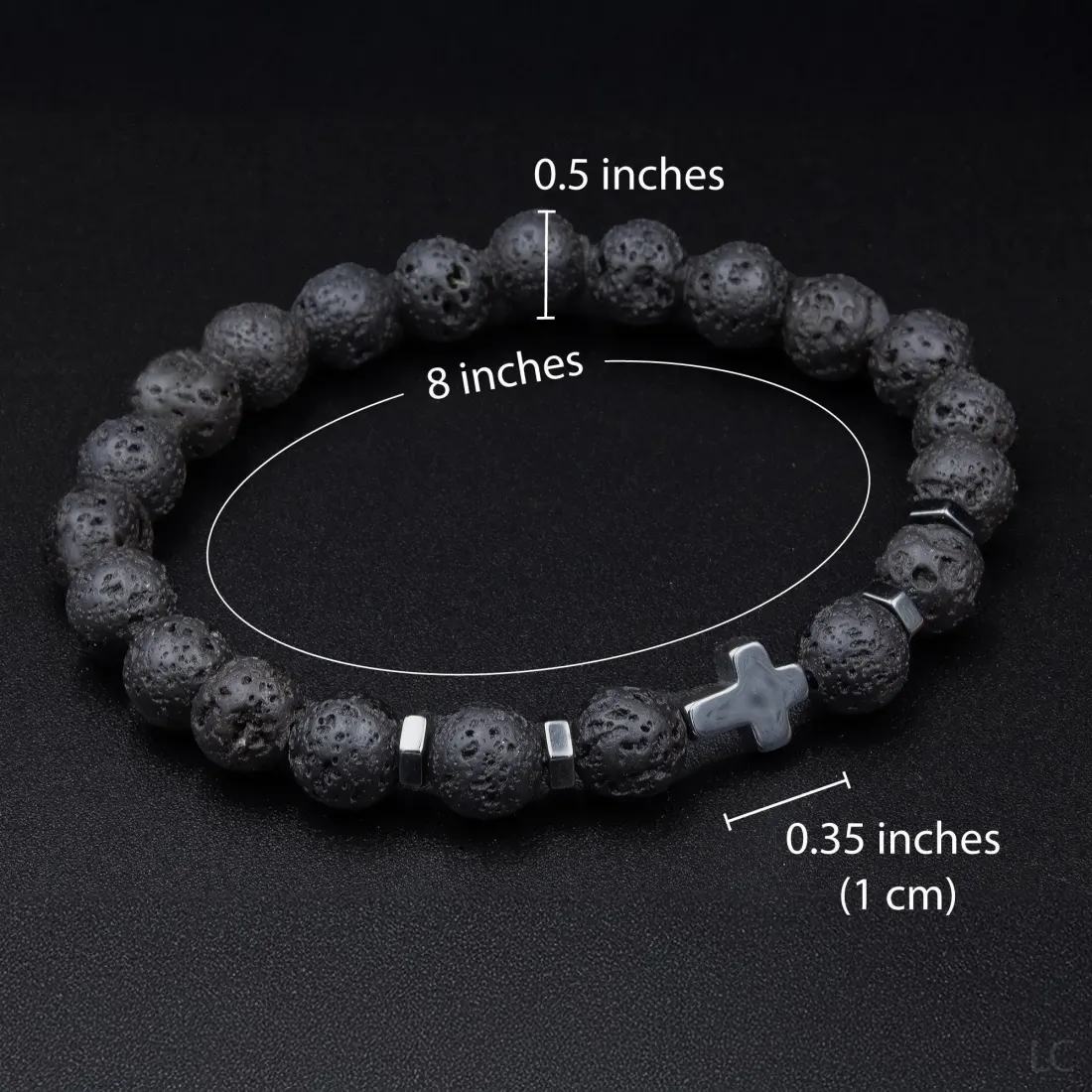Lava Stone Cross Bracelet for Men: Personalized Christian Jewelry, Minimalist Religious Gift for Him — photo 2