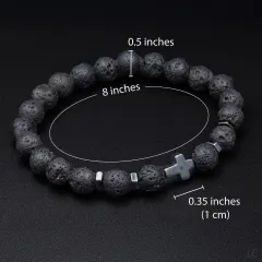 Lava Stone Cross Bracelet for Men: Personalized Christian Jewelry, Minimalist Religious Gift for Him thumbnail 2